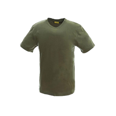 La camicia militare 100% del collo del giro del tessuto di cotone di usura dell'esercito della maglietta tattica verde del cotone ha tricottato la camicia degli uomini