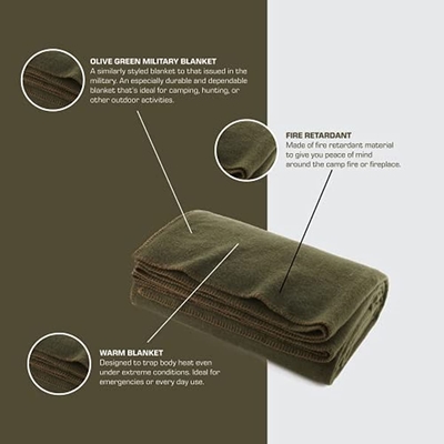 Coperta all'ingrosso in morbida lana 80% per uso militare verde militare