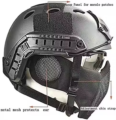 Casco tattico combinato con protezione dell'orecchio pieghevole Maschera a mezza faccia e set di vetri