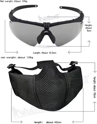 Casco tattico combinato con protezione dell'orecchio pieghevole Maschera a mezza faccia e set di vetri